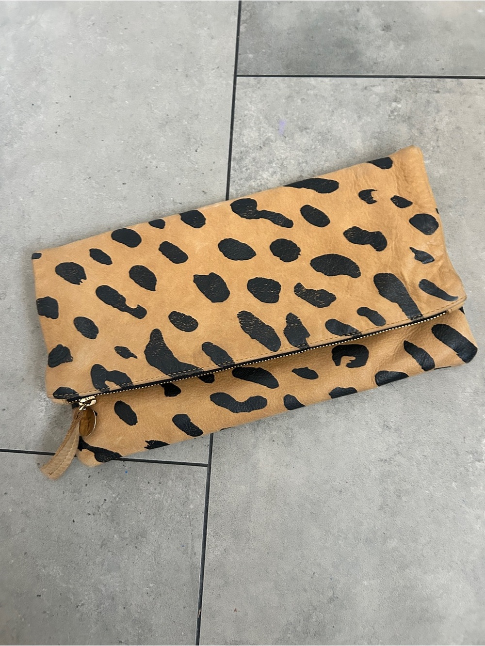 Clare V. Foldover leopard print leather clutch